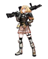 Rule 34 | 1girl, absurdres, alternate costume, apex legends, artpatient, assault rifle, black gloves, blonde hair, blue eyes, blush, boots, commentary, explosive, full body, gloves, grenade, gun, hair ornament, highres, holding, holding gun, holding weapon, hololive, hololive english, knee pads, looking at viewer, over-kneehighs, over shoulder, parted lips, plaid, plaid skirt, rifle, shirt, short hair, skirt, smile, solo, standing, teeth, thighhighs, transparent background, trigger discipline, virtual youtuber, watson amelia, weapon, weapon over shoulder