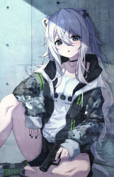 Rule 34 | 1girl, absurdres, ahoge, animal ear fluff, animal ears, black choker, black footwear, black jacket, black nails, black shorts, choker, collarbone, commentary request, ear piercing, grey eyes, grey hair, gun, hair between eyes, handgun, highres, holding, holding gun, holding weapon, hololive, jacket, lion ears, lion girl, lion tail, long hair, long sleeves, looking at viewer, masaki (msk064), nail polish, open clothes, open jacket, parted lips, piercing, puffy long sleeves, puffy sleeves, shirt, shishiro botan, shishiro botan (casual), shoes, short shorts, shorts, sleeves past wrists, solo, tail, very long hair, virtual youtuber, weapon, white shirt
