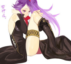 Rule 34 | 1girl, bad id, bad pixiv id, bare shoulders, boots, detached sleeves, fire emblem, fire emblem: genealogy of the holy war, hyakuhachi (over3), ishtar (fire emblem), legs, nintendo, ponytail, purple eyes, purple hair, solo