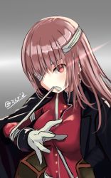 Rule 34 | 1girl, bandage over one eye, bandages, coat, fate/grand order, fate (series), florence nightingale (fate), florence nightingale (third ascension) (fate), gradient background, grey background, highres, i.f.s.f, military, military uniform, red eyes, silver hair, solo, uniform