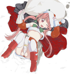 Rule 34 | 1girl, blush, boots, cape, christmas, cock ring, erection, fangs, flat chest, full-package futanari, futanari, gloves, long hair, midriff, one eye closed, open mouth, penis, pink hair, sack, sex toy, solo, testicles, twintails, vampire, white legwear, wink, yozora