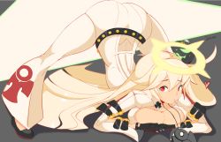 Rule 34 | ankh, ass, belt, bodysuit, breast press, breasts, cleavage, guilty gear, halo, jack-o&#039; valentine, jellcaps, large breasts, top-down bottom-up, white hair