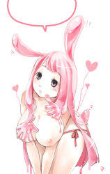 Rule 34 | 1girl, animal ears, blue eyes, breasts, heart, large breasts, long hair, melona (queen&#039;s blade), melona (queen's blade), nipples, pink hair, prehensile hair, protean assassin melona, queen&#039;s blade, rabbit ears, sado makoto, simple background, solo, speech bubble
