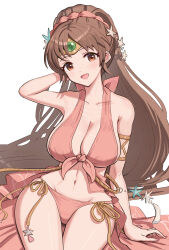 Rule 34 | 1girl, absurdres, breasts, brown hair, fire emblem, gonzarez, highres, large breasts, linde (fire emblem), long hair, nintendo, simple background, solo, swimsuit, very long hair, white background