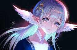 Rule 34 | 1girl, animal ears, banned artist, bird ears, collarbone, commentary request, crying, crying with eyes open, feathered wings, glowing, grey eyes, grey hair, hair between eyes, hair ornament, long hair, midori foo, original, parted lips, portrait, solo, tears, upper body, white wings, wings