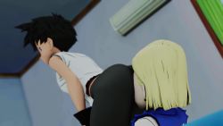 Rule 34 | 2girls, age difference, android, android 18, animated, ass, ass focus, ass shake, black hair, blonde hair, dragon ball, dragonball z, face in ass, gloves, highres, jacket, midriff, multiple girls, shorts, sound, tomboy, videl, video, yuri