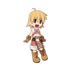 Rule 34 | 1girl, ahoge, armor, backpack, bag, black eyes, blonde hair, boots, breastplate, brown footwear, brown gloves, brown shorts, chibi, full body, gloves, grin, looking at viewer, medium bangs, novice (ragnarok online), official art, ragnarok online, short hair, shorts, simple background, smile, solo, standing, tachi-e, transparent background, yuichirou