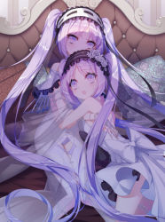 Rule 34 | 2girls, 6 yin, bare shoulders, blush, breasts, dress, euryale (fate), euryale (third ascension) (fate), fate/grand order, fate/hollow ataraxia, fate (series), frills, hairband, hug, jewelry, long hair, multiple girls, open mouth, panties, pillow, purple eyes, purple hair, purple panties, ribbon, see-through, shadow, siblings, sisters, stheno (fate), stheno (third ascension) (fate), twins, twintails, underwear, very long hair