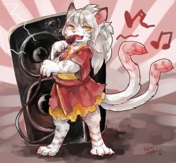 Rule 34 | artist request, cat, furry, karaoke, two tails, white hair, yellow eyes