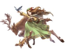 Rule 34 | 10s, 1girl, animal, basket, bird, boots, brown hair, rabbit, deer, dress, full body, granblue fantasy, hat, holding, jasmine (granblue fantasy), knee boots, long hair, minaba hideo, open mouth, squirrel, transparent background