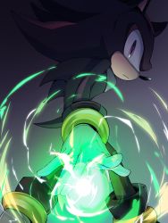 Rule 34 | 1boy, black fur, bracelet, energy orb, furry, furry male, gauntlets, gloves, highres, isa03re, jewelry, legband, looking at viewer, male focus, multicolored fur, orb, pointy nose, red eyes, red fur, shadow the hedgehog, shoes, solo, sonic (series), spiked hair, white fur