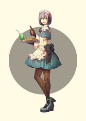 Rule 34 | 1boy, apron, bow, crossdressing, detached sleeves, dress, drink, food, gloves, high heels, high speed!, maid, maid apron, male focus, memeo (candy house), pantyhose, pizza, serizawa nao, smile