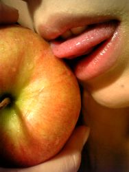 Rule 34 | 1girl, apple, asian, close-up, female focus, food, fruit, highres, lips, open mouth, photo (medium), saliva, solo, tachibana riko, tongue