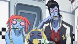 Rule 34 | 10s, animated, animated gif, dandy (space dandy), lowres, meow (space dandy), open mouth, qt (space dandy), space dandy, staring, zombie