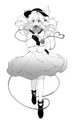 Rule 34 | 1girl, covered mouth, floating hair, flower, frills, full body, greyscale, hat, heart, heart of string, highres, holding, holding flower, komeiji koishi, long hair, long sleeves, looking at viewer, monochrome, natsume (menthol), rose, shirt, simple background, skirt, solo, third eye, touhou, white background, wide sleeves