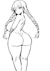 Rule 34 | 1girl, ass, ass focus, braid, highres, lineart, looking back, unicorn overlord, wide hips, yunifi (unicorn overlord)