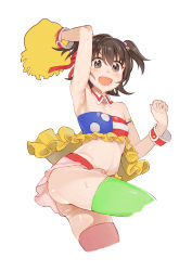 Rule 34 | 10s, 1girl, absurdres, akagi miria, ameyame, arm up, armpits, ass, bad id, bad pixiv id, bandeau, bracelet, brown eyes, brown hair, cheering, cheerleader, detached collar, highres, idolmaster, idolmaster cinderella girls, jewelry, miniskirt, no panties, open mouth, pikapikapop, pom pom (cheerleading), skirt, smile, solo, strapless, sweat, thighhighs, tube top, twintails, two side up