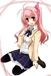 Rule 34 | 00s, 1girl, chaos;head, female focus, long hair, one side up, pink hair, pink theme, red eyes, sakihata rimi, solo, thighhighs