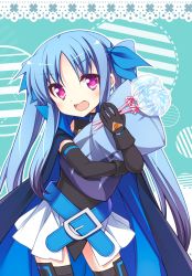 Rule 34 | 1girl, bad id, bad pixiv id, belt, black thighhighs, blue hair, blush, buckle, candy, cape, elbow gloves, fang, food, gloves, hair ribbon, lollipop, long hair, lyrical nanoha, mahou shoujo lyrical nanoha, mahou shoujo lyrical nanoha a&#039;s, mahou shoujo lyrical nanoha a&#039;s portable: the battle of aces, levi the slasher, multicolored hair, open mouth, pillow, purple eyes, ribbon, skirt, solo, swirl lollipop, teruui, thighhighs, twintails