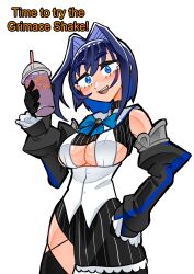 Rule 34 | 1girl, absurdres, cup, disposable cup, drinking straw, english text, grimace shake (meme), highres, holding, holding cup, hololive, hololive english, koizumi arata, long hair, meme, milkshake, multicolored hair, open mouth, ouro kronii, ouro kronii (1st costume), purple liquid, solo, virtual youtuber, white background