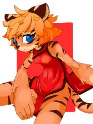 Rule 34 | artist request, blonde hair, blue eyes, borrowed character, chinese clothes, fu-chan, furry, original, short hair, tiger