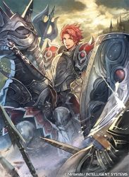 Rule 34 | 1boy, armor, armored boots, axe, boots, cloud, faceless, faceless male, fire emblem, fire emblem: three houses, fire emblem cipher, helmet, lance, male focus, nij 24, nintendo, official art, open mouth, polearm, red eyes, red hair, shield, sky, solo, sylvain jose gautier, teeth, weapon