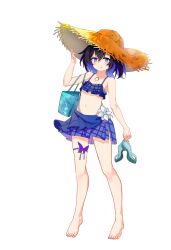 Rule 34 | 1girl, absurdres, bag, barefoot, bikini, bikini skirt, blue bikini, blue eyes, blue hair, closed mouth, commentary, frilled bikini, frills, full body, hat, highres, holding, holding clothes, holding footwear, honkai (series), honkai impact 3rd, looking at viewer, navel, sandals, seele vollerei, short hair, shoulder bag, smile, solo, standing, stomach, sun hat, swimsuit, tattoo, thigh strap, toes, tongxiao jiudao, transparent background