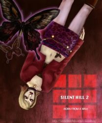 Rule 34 | 1girl, asia airport, blonde hair, bug, butterfly, choker, closed eyes, female focus, insect, konami, maria (silent hill), midriff, miniskirt, pantyhose, short hair, silent hill, silent hill (series), silent hill 2, skirt, solo, tattoo