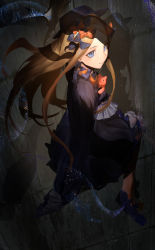 Rule 34 | 1girl, abigail williams (fate), black bow, black dress, black footwear, black hat, blonde hair, bloomers, blue eyes, bow, bug, butterfly, closed mouth, dress, fate/grand order, fate (series), forehead, hair bow, hat, highres, hugging object, insect, long hair, long sleeves, looking at viewer, looking back, nuda, orange bow, parted bangs, pixiv fate/grand order contest 2, polka dot, polka dot bow, shoes, sleeves past fingers, sleeves past wrists, smile, solo, stuffed animal, stuffed toy, teddy bear, underwear, very long hair, white bloomers