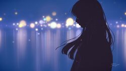 Rule 34 | 1girl, dated, highres, light, long hair, night, nothingblues yuki, original, outdoors, signature, silhouette, solo