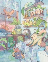 Rule 34 | absurdres, ameru, backpack, bag, bed, bellsprout, book, bounsweet, budew, carpet, chikorita, commentary, creatures (company), drooling, eevee, english commentary, evolutionary stone, closed eyes, game freak, gen 1 pokemon, gen 2 pokemon, gen 3 pokemon, gen 4 pokemon, gen 5 pokemon, gen 7 pokemon, gloom (pokemon), highres, hoppip, indoors, leaf stone, leafeon, nintendo, no humans, oddish, open mouth, pansage, pokemon, pokemon (creature), pokemon move, rowlet, saliva, shelf, sleeping, spearow, substitute (pokemon), sunkern, tongue, wailmer, window
