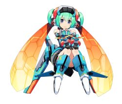 Rule 34 | 1girl, ass, berzelius girl, blue eyes, child, cosmic break, flat chest, full body, green hair, mecha musume, official art, short hair, sitting, smile, solo, transparent background, twintails, wakaba sprout