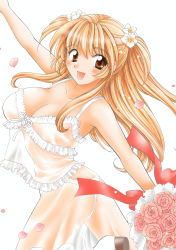 Rule 34 | bouquet, brown eyes, butt crack, camisole, flower, highres, long hair, non-web source, orange hair, panties, see-through, solo, thong, twintails, underwear