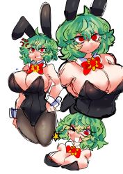 Rule 34 | 1girl, absurdres, anger vein, breasts, cleavage, emerald kitty, green hair, highres, kazami yuuka, large breasts, leotard, playboy bunny, rabbit ears, red eyes, thick thighs, thighs