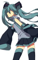 Rule 34 | 1girl, aqua hair, bad id, bad pixiv id, detached sleeves, haru (oomr005), hatsune miku, long hair, necktie, simple background, skirt, sleeves past wrists, solo, thighhighs, tongue, twintails, vocaloid, white background