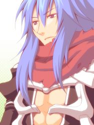 Rule 34 | 1boy, armor, assassin cross (ragnarok online), black shirt, blue hair, closed mouth, commentary request, eremes guile, hair between eyes, long hair, looking to the side, male focus, open clothes, open shirt, pauldrons, portrait, ragnarok online, red eyes, red scarf, sakakura (sariri), scarf, shirt, shoulder armor, sidelocks, solo, torn clothes, torn scarf
