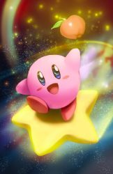 Rule 34 | apple, athenawyrm, food, fruit, kirby, kirby (series), kirby 64, nintendo, open mouth, rainbow, smile, solo, sparkle, sparkling eyes, star (symbol)