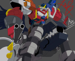 Rule 34 | 1boy, absurdres, cannon, digimon, fusion, gun, highres, male focus, shoutmon x4b, solo, spikes, tail, weapon