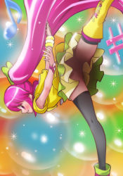 Rule 34 | 10s, 1girl, aino megumi, alternate form, armpit peek, asymmetrical footwear, black thighhighs, blush, cure lovely, cure lovely (lollipop hip hop), happinesscharge precure!, haruyama kazunori, leg up, long hair, magical girl, mis, mismatched footwear, musical note, no panties, pink eyes, pink hair, ponytail, precure, quaver, sharp sign, skirt, solo, thighhighs