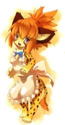 Rule 34 | 1girl, animal ears, apron, borrowed character, breasts, commentary request, furry, furry female, kishibe, naked apron, open mouth, original, simple background, small breasts, smile, solo, tail, white background