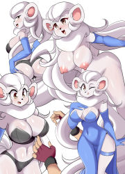 Rule 34 | 1boy, 1girl, absurdres, ass, black bra, black panties, blue dress, blue gloves, bra, breasts, cinccina (lucyfer), cinccino, cleavage, creatures (company), curvy, dress, elbow gloves, faceless, faceless male, game freak, gen 5 pokemon, gloves, highres, huge ass, imminent penetration, implied sex, large breasts, long hair, looking back, lucyfer, nintendo, nipples, nude, one eye closed, open mouth, panties, personification, pokemon, seductive smile, simple background, smile, solo, sweat, underwear, very long hair, white background, white hair, wink