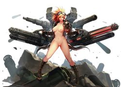Rule 34 | 00s, 1girl, bad id, bad pixiv id, blonde hair, breasts, dungeon and fighter, female gunner (dungeon and fighter), gun, gunner (dungeon and fighter), happening18, large breasts, launcher (dungeon and fighter), looking at viewer, navel, nipples, nude, smile, solo, uncensored, weapon