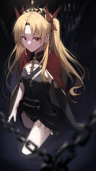 Rule 34 | 1girl, absurdres, asymmetrical sleeves, blonde hair, breasts, cape, ereshkigal (fate), fate/grand order, fate (series), gnns, gold trim, highres, long hair, multicolored cape, multicolored clothes, parted bangs, red cape, red eyes, single sleeve, skull, small breasts, solo, spine, tiara, two side up, very long hair, yellow cape