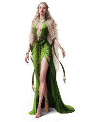 Rule 34 | 1girl, absurdres, amulet, arms at sides, blonde hair, braid, breasts, breasts apart, brown eyes, chain, collarbone, curly hair, dress, elf, female focus, freckles, full body, green dress, hair ornament, highres, long hair, looking at viewer, md5 mismatch, no bra, original, parted lips, pointy ears, realistic, sash, see-through, side slit, simple background, siwoo kim, small breasts, solo, standing, veil, very long hair