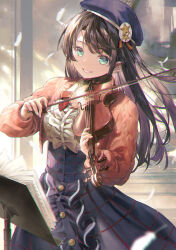 Rule 34 | 1girl, absurdres, aran sweater, beret, blue eyes, blue hat, blue skirt, bow, bow (music), bowtie, brown hair, cable knit, center frills, frilled shirt, frilled skirt, frills, hat, high-waist skirt, highres, holding, holding instrument, holding violin, hololive, instrument, kyou-chan, long hair, long skirt, meme attire, music, official alternate costume, official alternate hair length, official alternate hairstyle, oozora subaru, oozora subaru (casual), parted lips, pink sweater, plaid, plaid skirt, playing instrument, red bow, red bowtie, shirakami fubuki, shirakami fubuki (1st costume), shirt, skirt, smile, solo, straight hair, sweater, swept bangs, underbust, violin, virgin killer outfit, virtual youtuber, white shirt