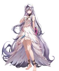 Rule 34 | 1girl, arm behind back, bare shoulders, barefoot, black hair, book, breasts, chain, choker, closed mouth, dress, elbow gloves, feather hair ornament, feather trim, feathers, fire emblem, fire emblem engage, fire emblem heroes, full body, gloves, grey hair, hair ornament, hand on own chest, hand up, highres, holding, kanda done, long hair, looking at viewer, multicolored hair, nintendo, non-web source, official art, purple eyes, sleeveless, sleeveless dress, small breasts, smile, solo, standing, toes, transparent background, two-tone hair, veyle (fire emblem)