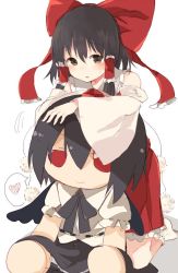 Rule 34 | 1girl, black hair, blush, brown eyes, character doll, colorized, detached sleeves, full body, hair ribbon, hair tubes, hakurei reimu, heart, japanese clothes, jpeg artifacts, kneeling, long sleeves, looking at viewer, miko, open mouth, pom pom (clothes), puffy sleeves, red eyes, ribbon, shameimaru aya, shirt, short hair, short sleeves, simple background, sketch, skirt, skirt set, smile, socks, solo, stuffed toy, sweatdrop, touhou, white background, white socks, wide sleeves, yosu