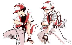 Rule 34 | 1boy, backpack, bad id, bad twitter id, bag, baseball cap, black gloves, black hair, closed mouth, creatures (company), denim, game freak, gloves, hat, jeans, male focus, nintendo, pants, pokemon, pokemon rgby, raw gummy, red (pokemon), shoes, short hair, sneakers