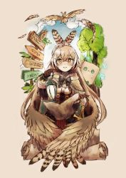 Rule 34 | 1girl, absurdres, ahoge, bird, bird girl, bird wings, brown capelet, brown cloak, brown corset, brown eyes, brown hair, capelet, cloak, cloud, cloudy sky, corset, dagger, feather hair ornament, feathers, friend (nanashi mumei), grin, hair ornament, hieroglyphics, highres, hololive, hololive english, knife, koto7suke, lantern, long hair, map, multicolored hair, nanashi mumei, owl, ponytail, pouch, red skirt, ribbon, scroll, shirt, signpost, skirt, sky, smile, streaked hair, thick eyebrows, tree, very long hair, virtual youtuber, weapon, white shirt, wings