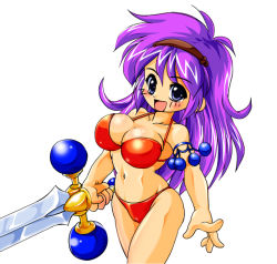 Rule 34 | athena (series), bikini, blue eyes, ichiyasu, long hair, princess athena, purple hair, red bikini, snk, solo, swimsuit, sword, the king of fighters, weapon